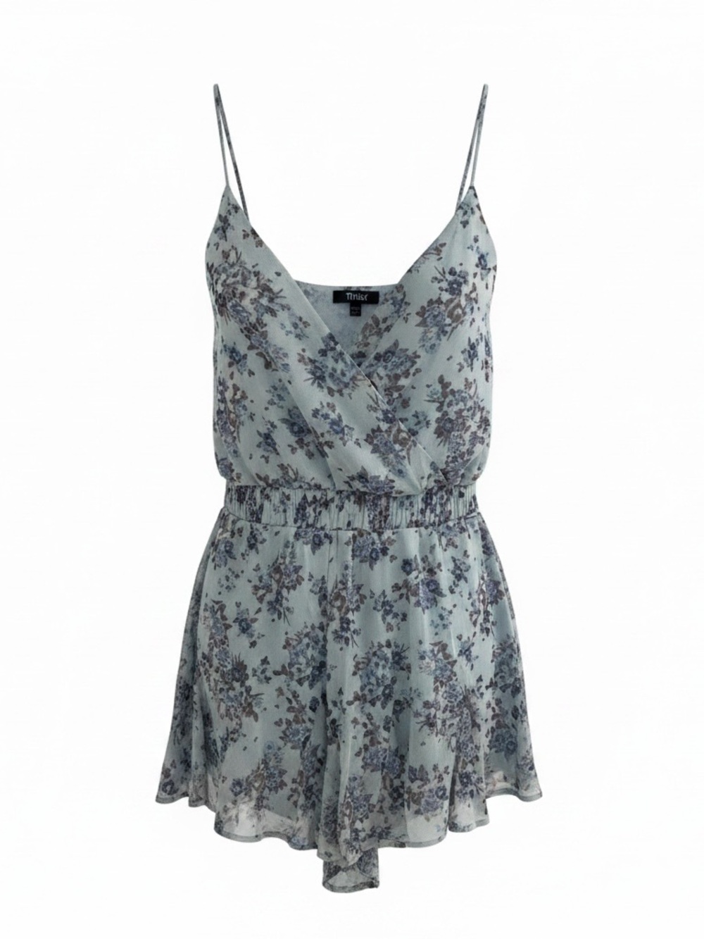 Trixxi Light Blue Floral Chiffon Romper Women’s Size M Boho Cottagecore